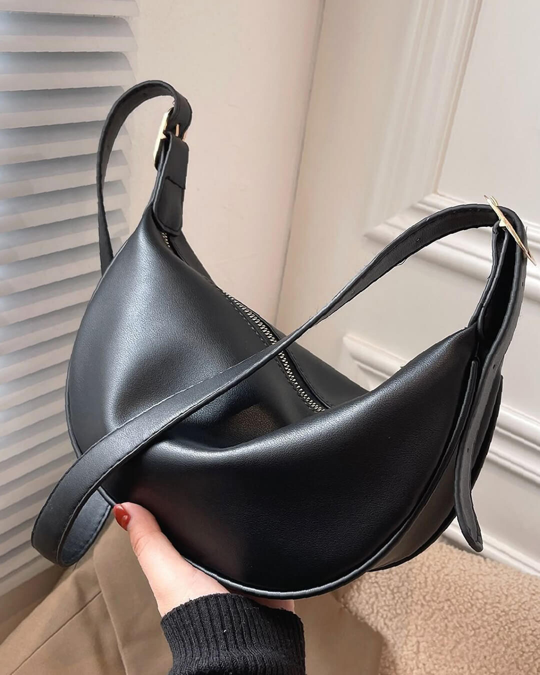 SEAME - Gabriela Vegan Leather Hobo Bag Black Regular