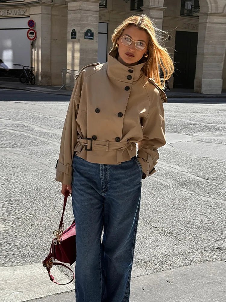 SEAME - Jam - Double Breasted Belted Waist Trench Coat for Women Beige XS