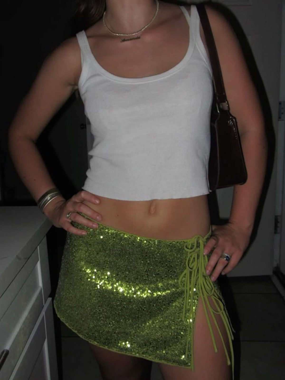 Seame - Kira Sequin Mini Skirt Green S