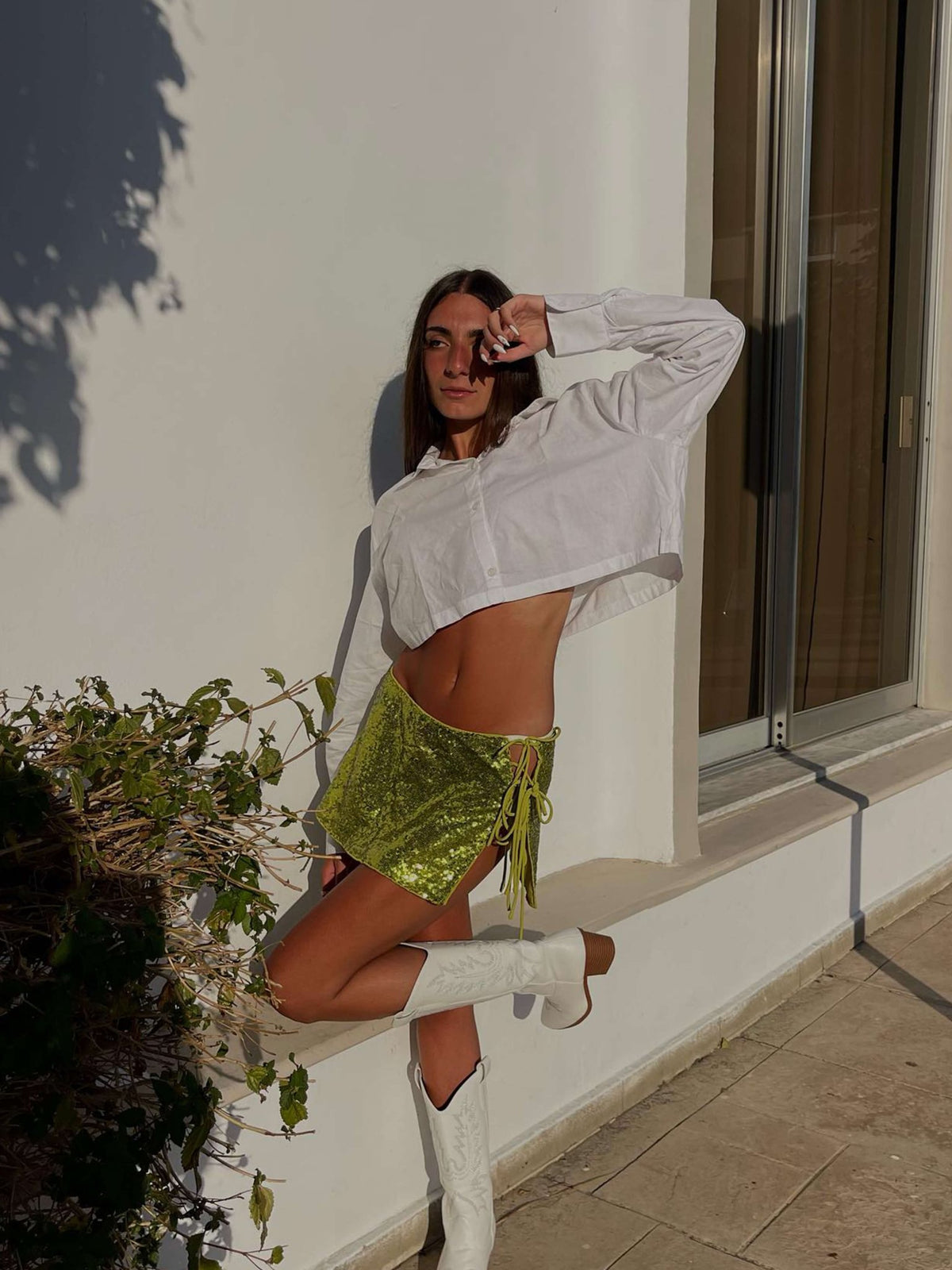 Seame - Kira Sequin Mini Skirt Green S