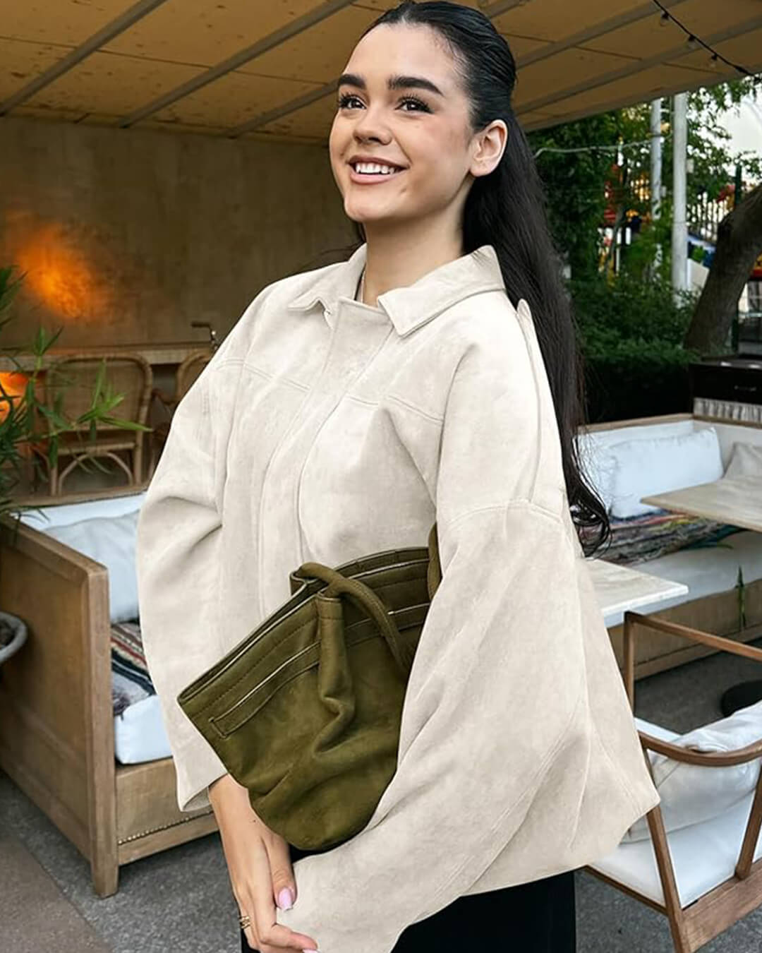 SEAME - Lara Suede Bomber Jacket Creme S