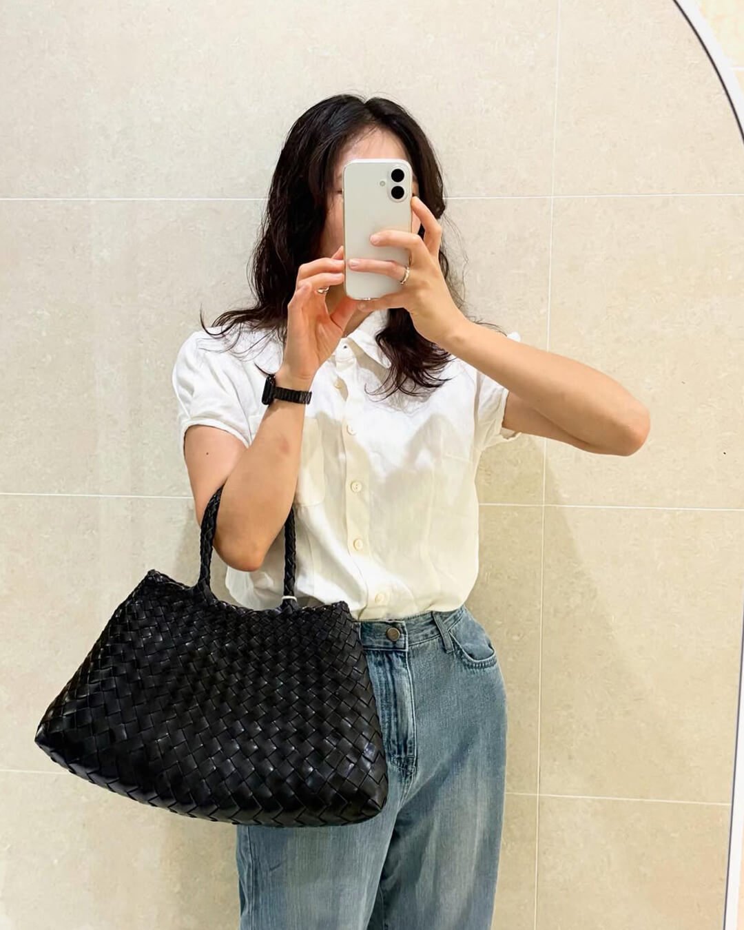 SEAME - Madeleine Vegan Leather Woven Bag Medium White Regular