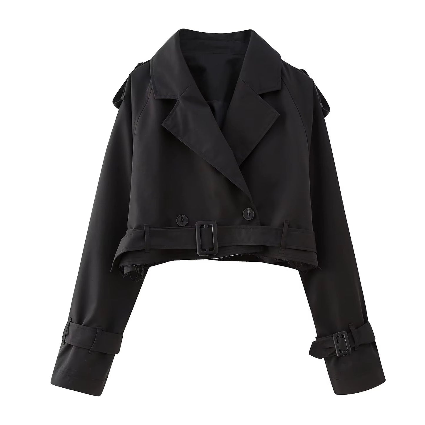 SEAME - SEAME Women's Cropped Trench Coat - Stylish Double Breasted Design for Spring Black XS
