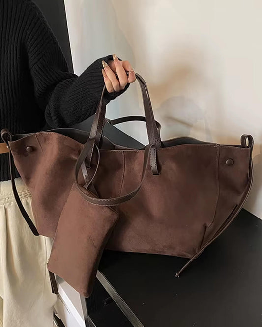 SEAME - Adriana Suede Tote Bag Dark Brown