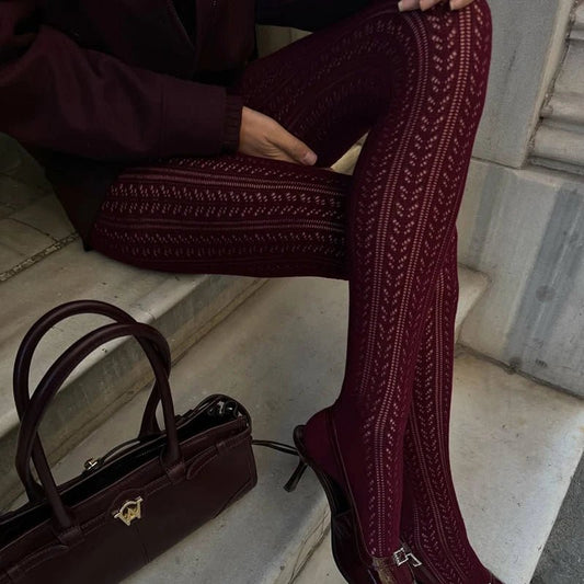 SEAME - Cassandra Knit Tights Burgundy M