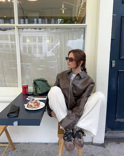 SEAME - Georgia Vegan Leather Jacket Brown L