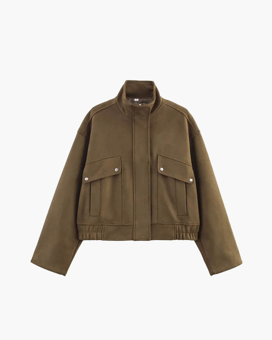 SEAME - Lana - Women's Autumn Bomber Jacket in Stylish Suede with Zip Closure & Long Sleeves Brown XS